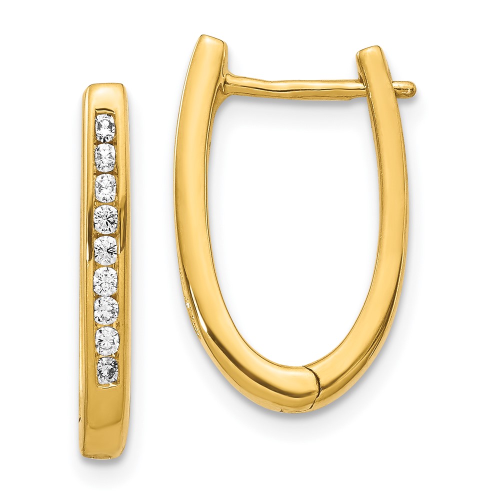 14k Diamond Oval Hinged Hoop Earrings