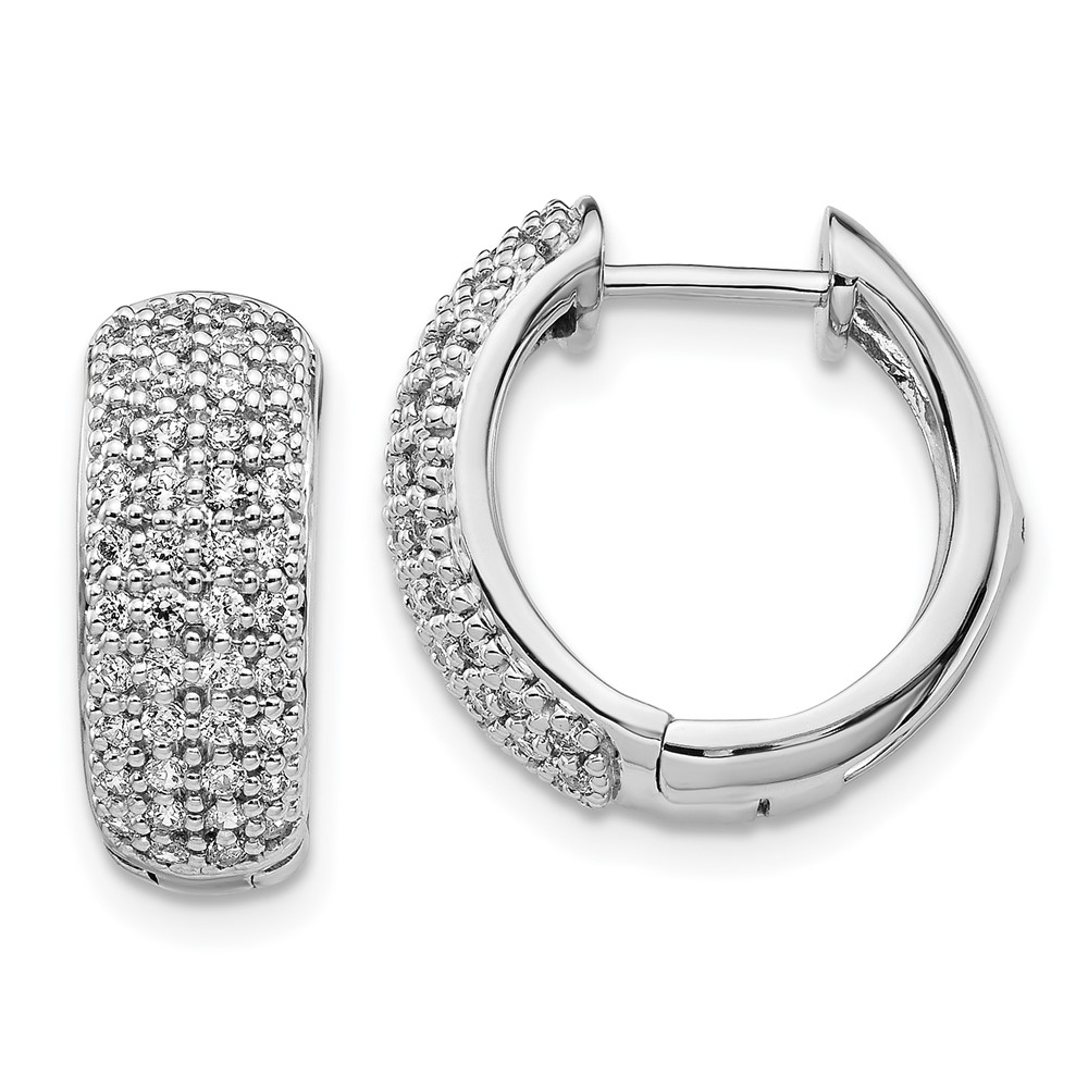 14k White Gold Diamond Hinged Hoop Earrings