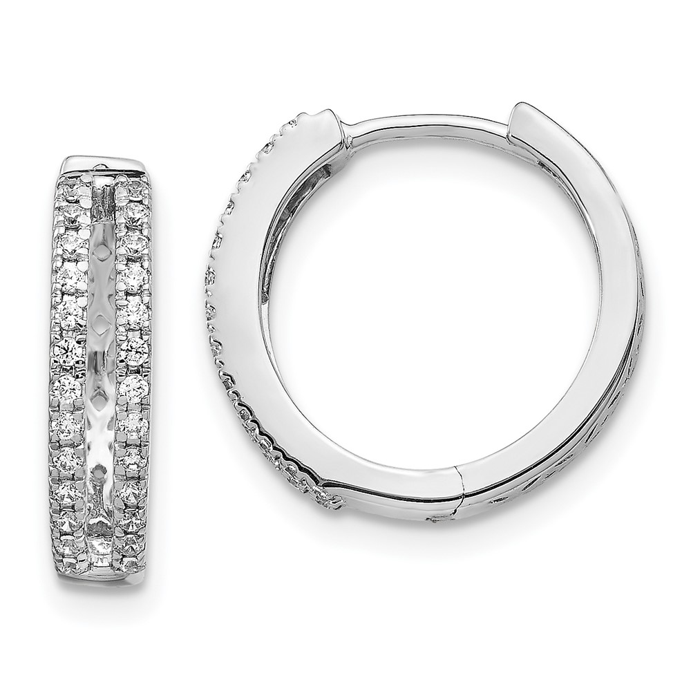 14k White Gold Diamond Hinged Round Hoop Earrings