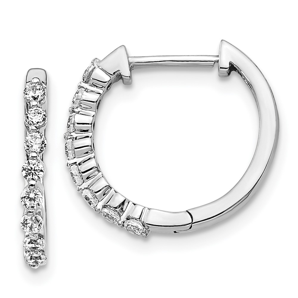 14k White Gold Diamond Hinged Hoop Earrings