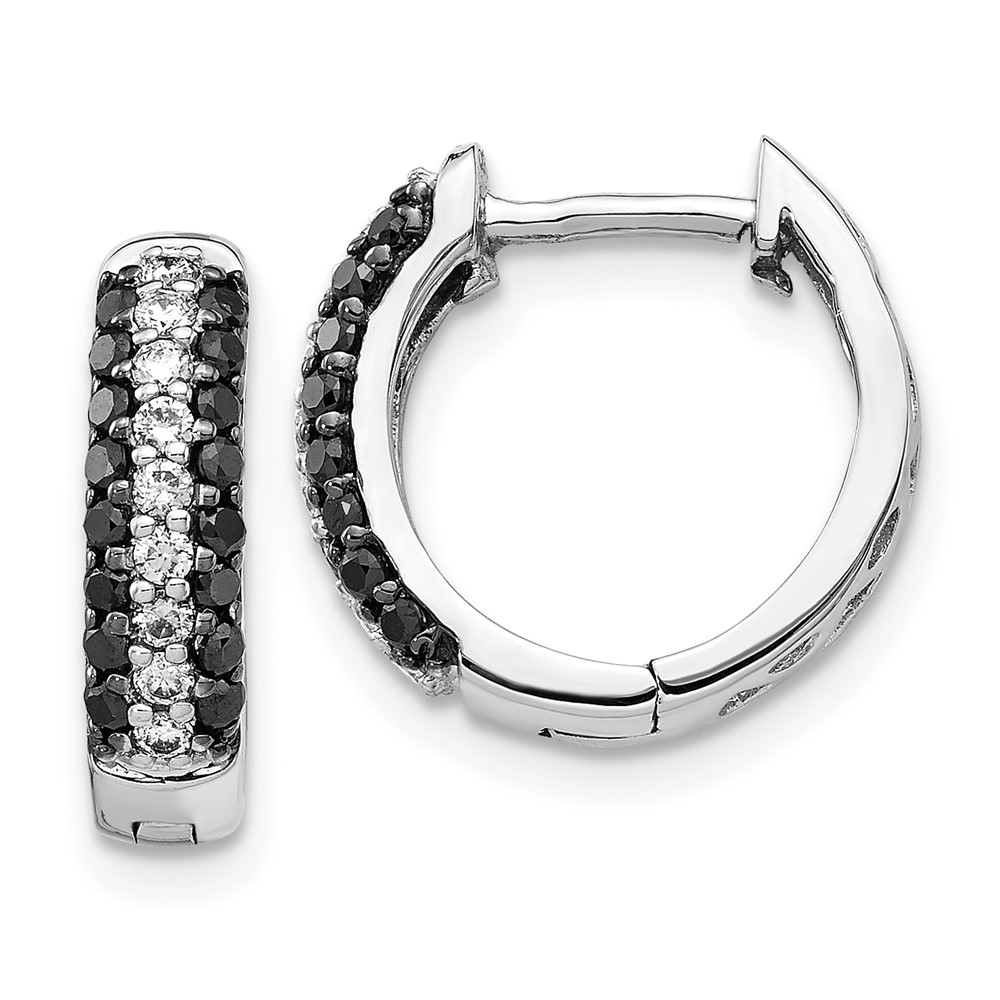 14k White Gold White and Black Diamond Hinged Hoop Earrings