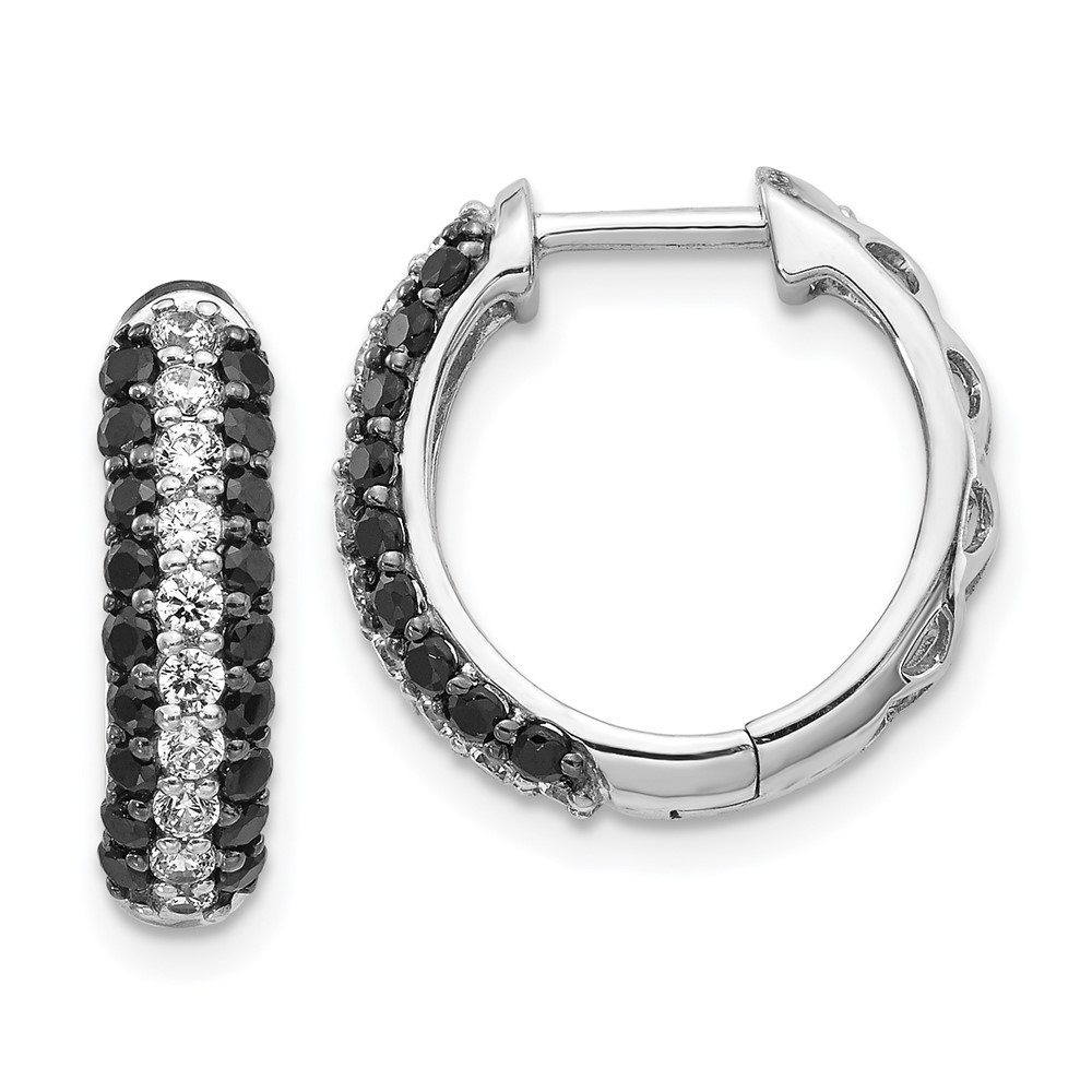 14k White Gold White and Black Diamond Hinged Hoop Earrings