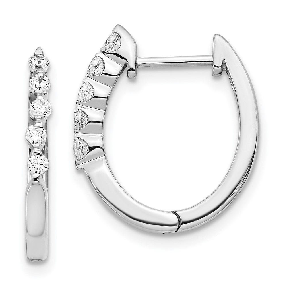 14k White Gold Diamond Hinged Hoop Earrings