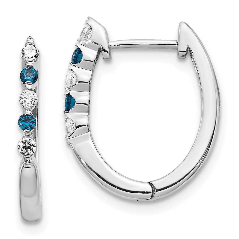 14k White Gold Blue/White Diamond Hinged Hoop Earrings