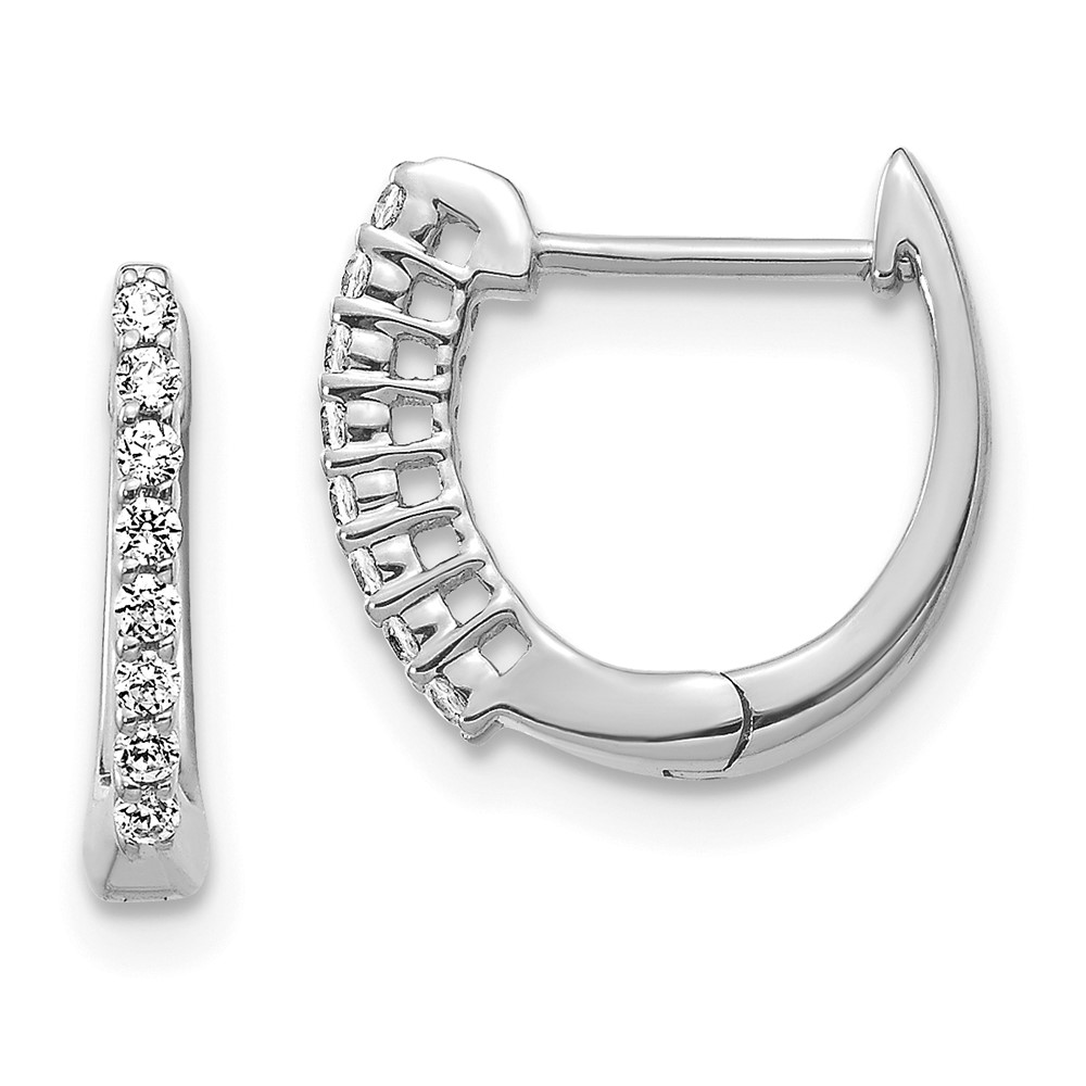 14k White Gold Polished Diamond Hinged Hoop Earrings