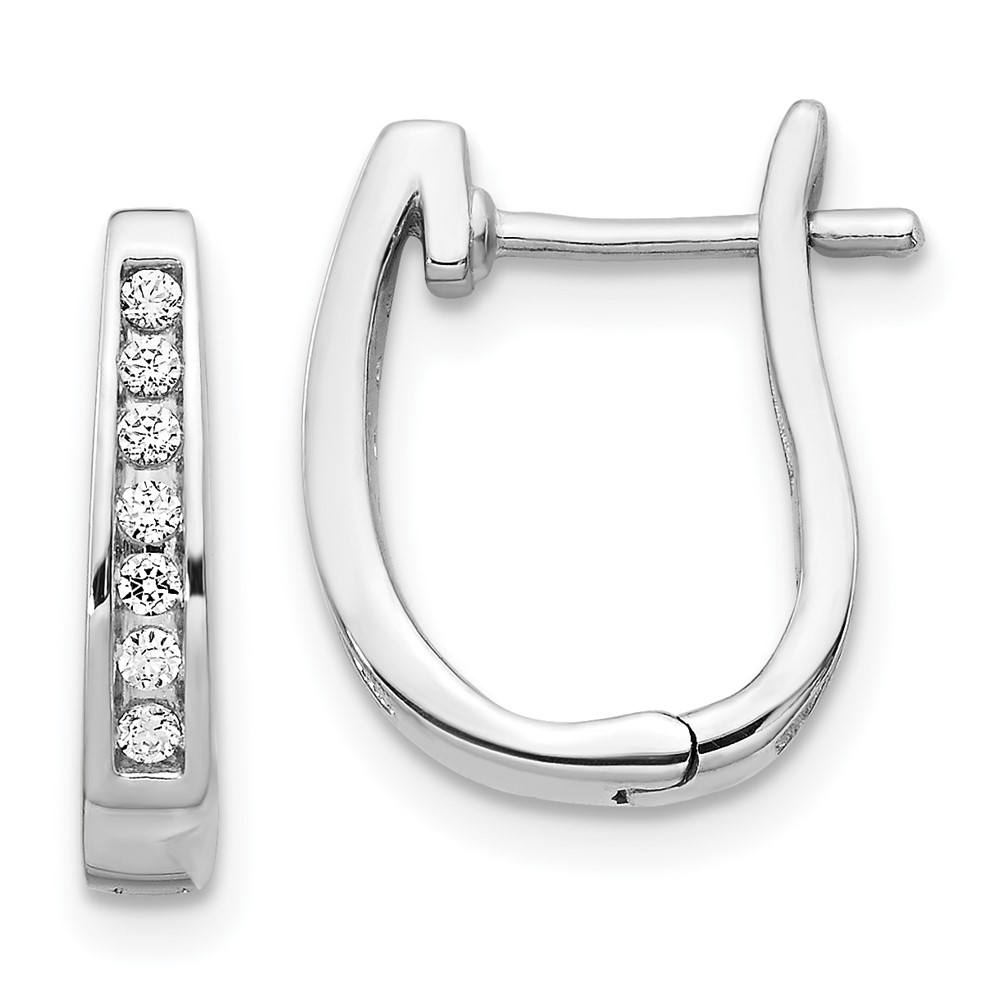 14k White Gold Diamond 3mm Hinged Hoop Earrings