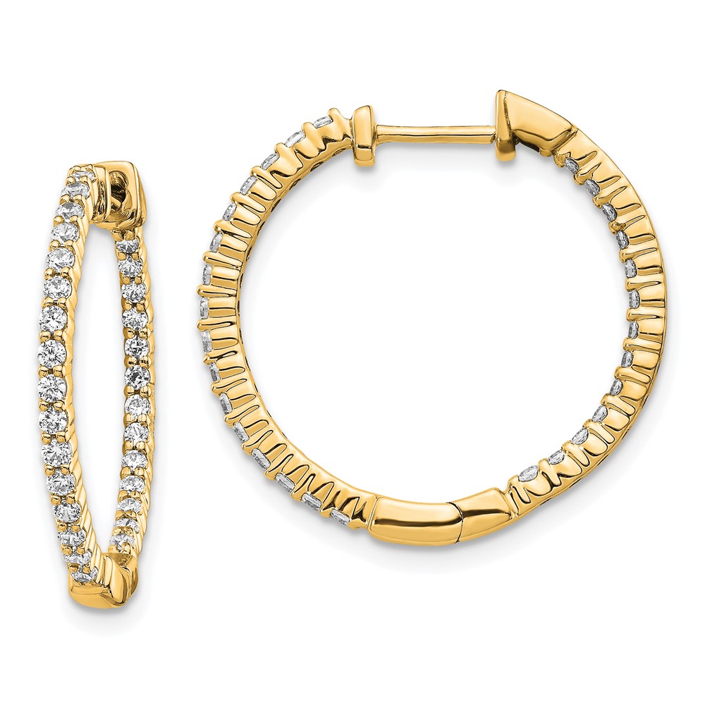 10k Gold Polished Diamond In/Out Hinged Hoop Earrings