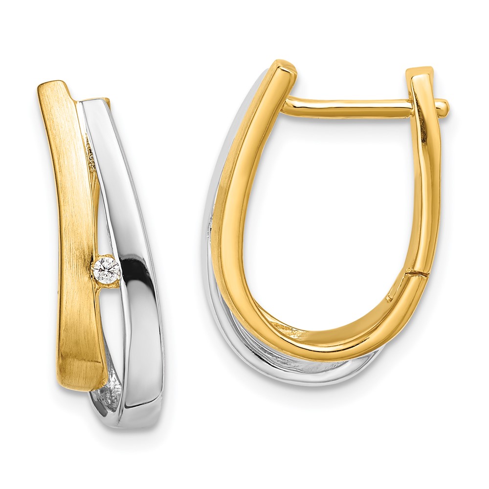 14k Yellow Gold With White Rhodium Diamond Hinged Hoop Earrings