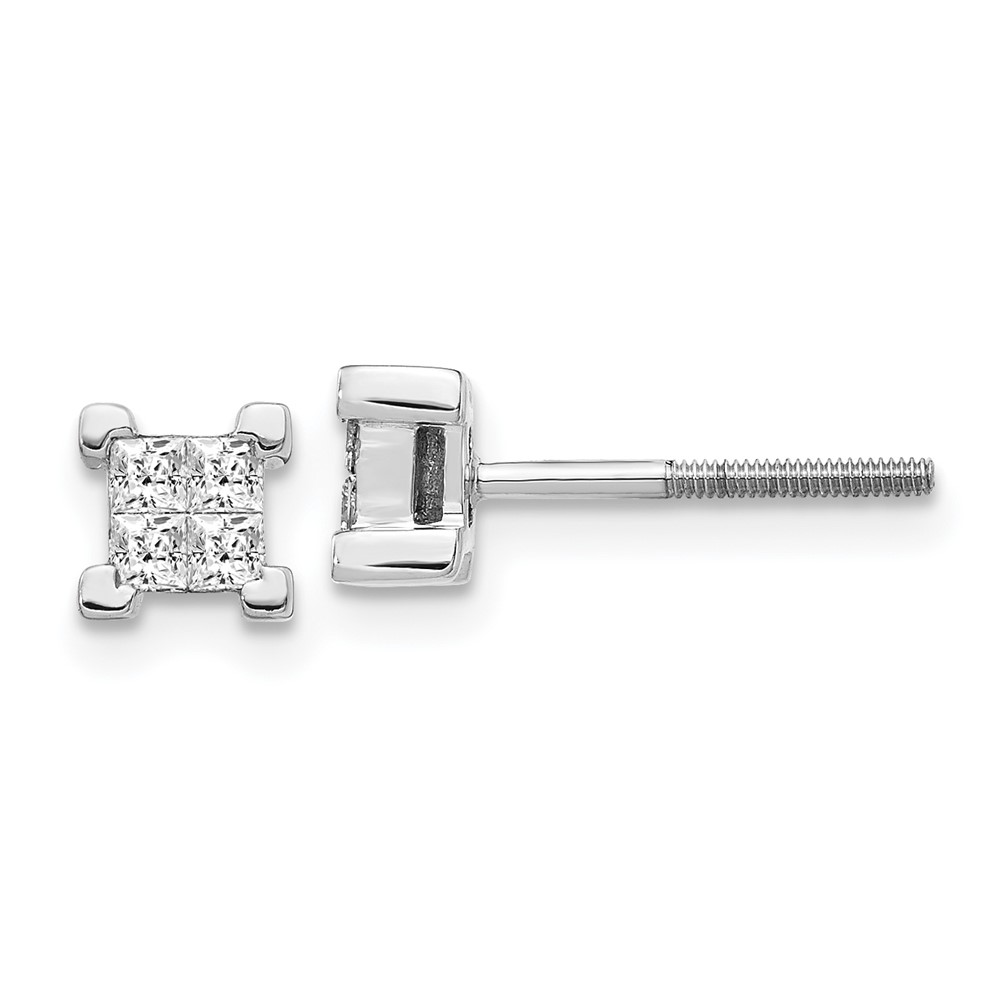 14k White Gold Princess Diamond Screwback Earrings