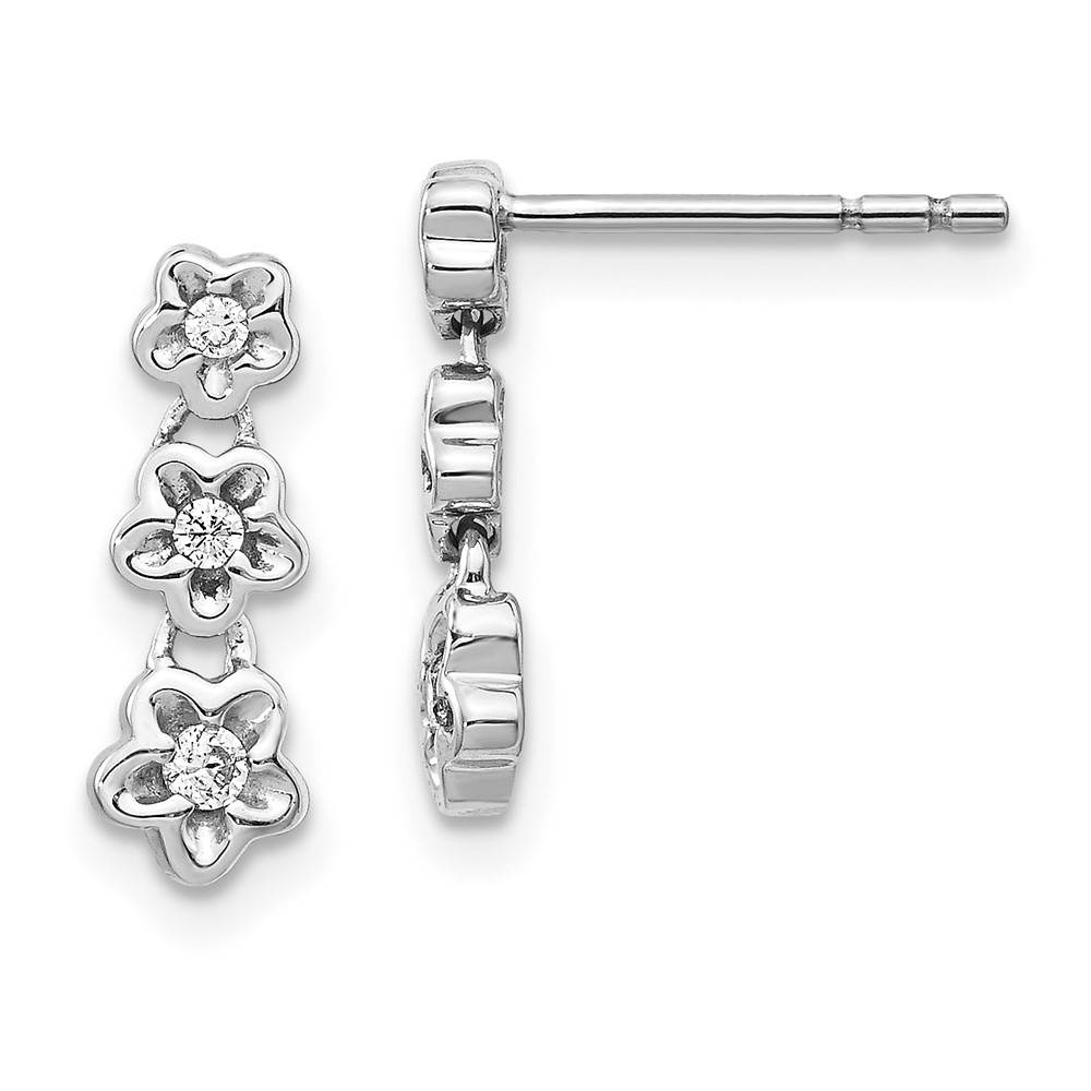 14k White Gold Diamond 3-flower Post Earrings