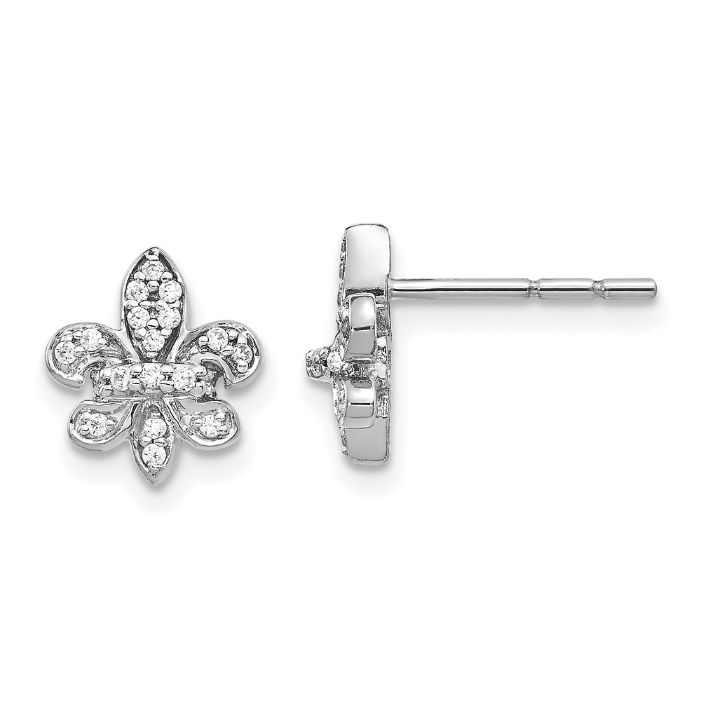 14k White Gold Diamond Fleur de Lis Post Earrings