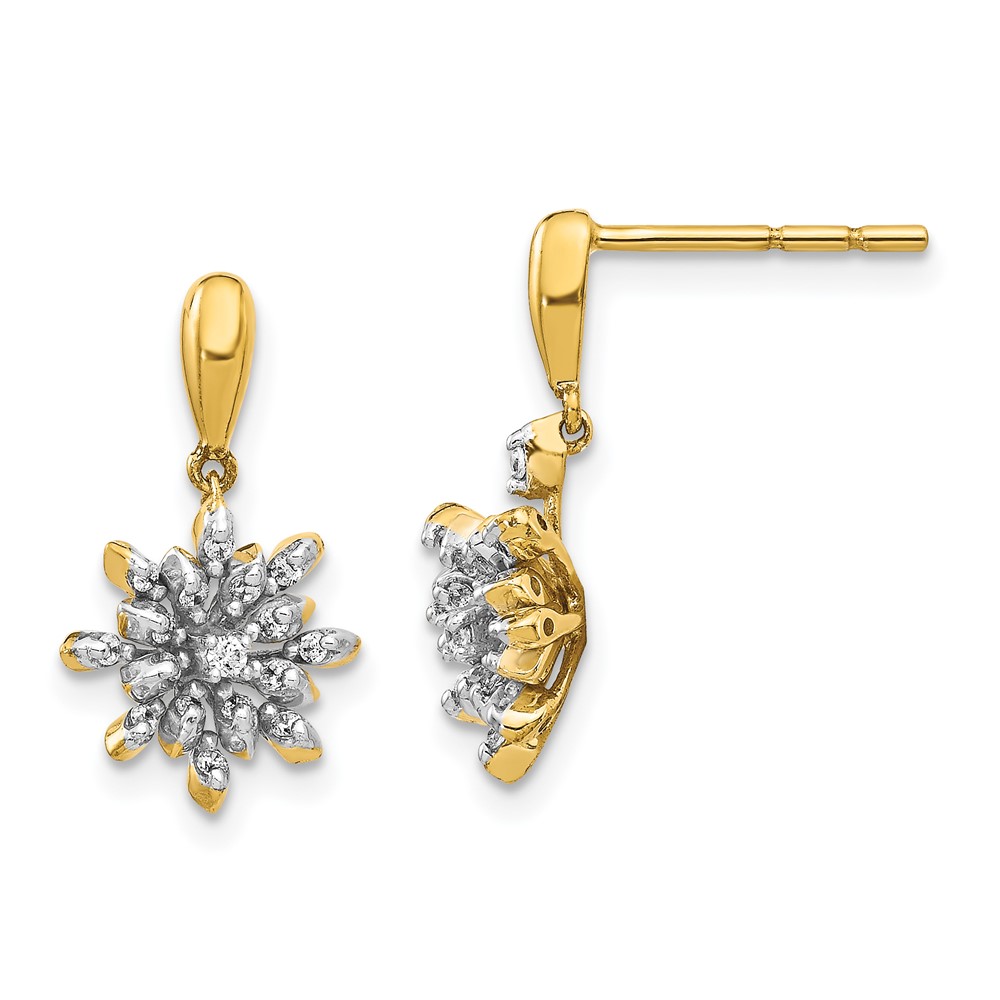 14k Diamond Flower Post Dangle Earrings