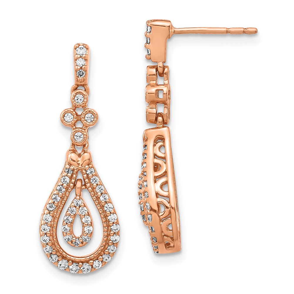 14k Rose Gold Polished Diamond Post Earrings