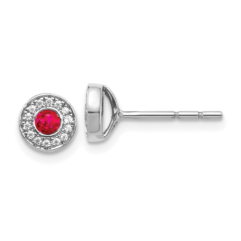 14k White Gold Diamond and Ruby Halo Post Earrings