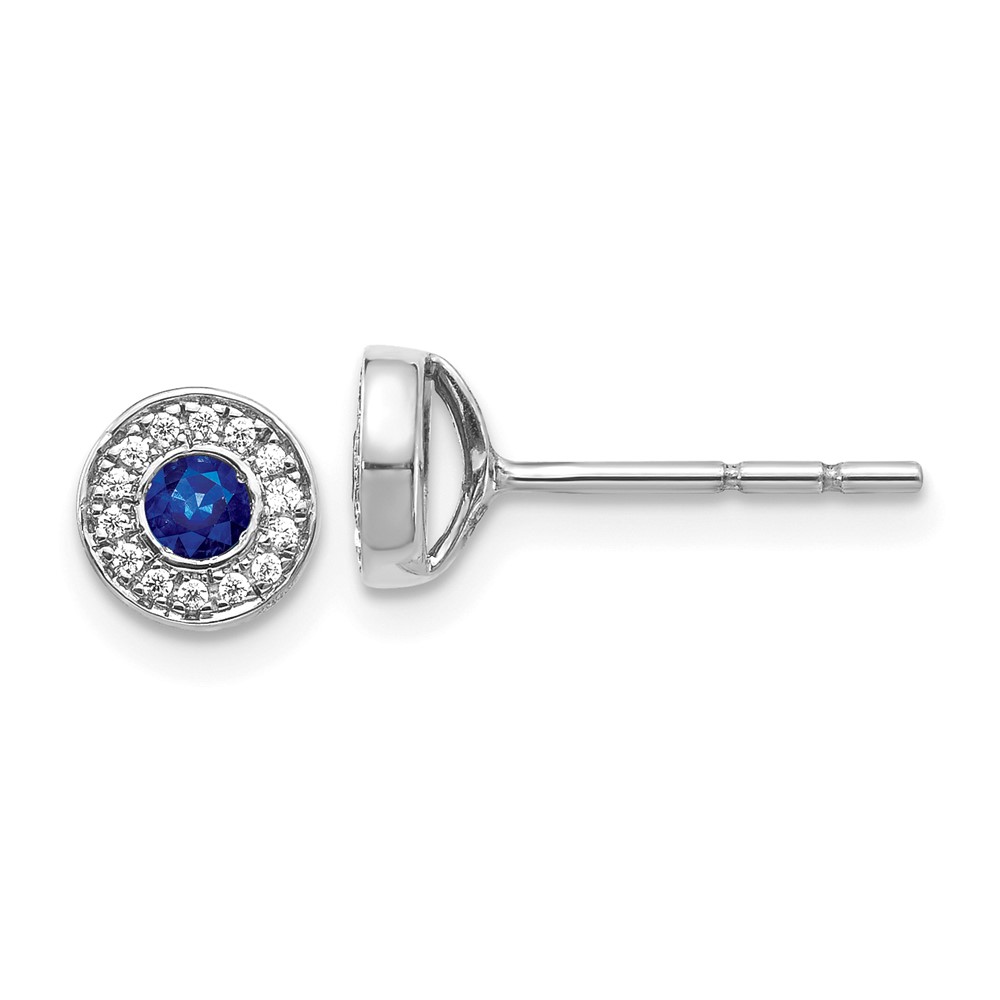 14k White Gold Diamond and Blue Sapphire Halo Post Earrings