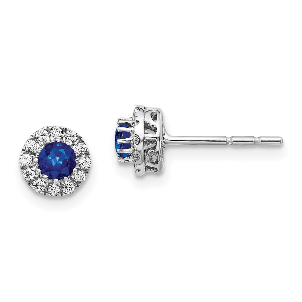 14k White Gold Diamond and Blue Sapphire Halo Post Earrings