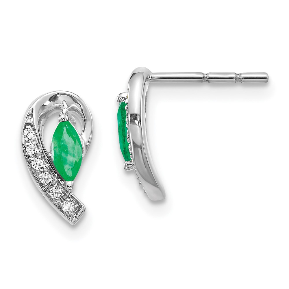 10k White Gold 1/20Ct Diamond and Emerald Earrings