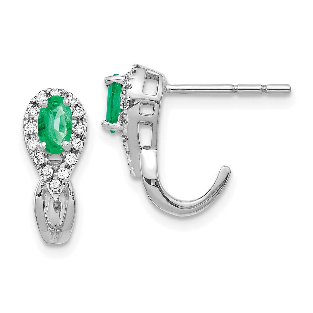 14k White Gold 1/8Ct Diamond and Emerald Earrings