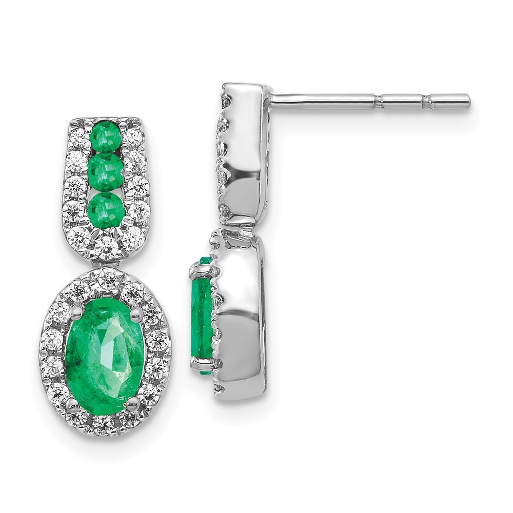 14k White Gold 1/3Ct Diamond and Emerald Earrings