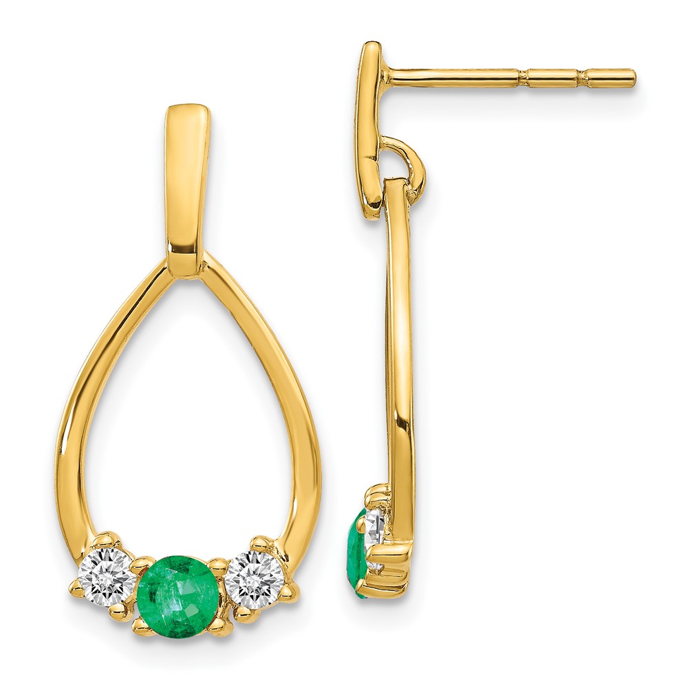 10k  Emerald and White Sapphire Post Dangle Earrings