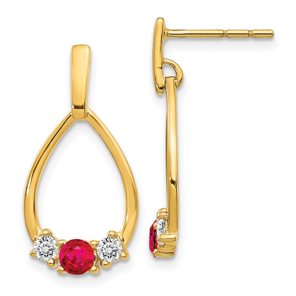 14k Ruby and White Sapphire Post Dangle Earrings