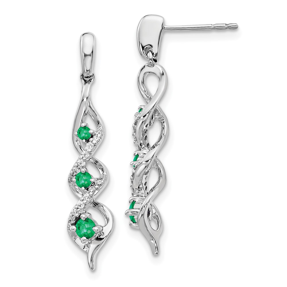 14k White Gold Diamond and Emerald Post Dangle Earrings