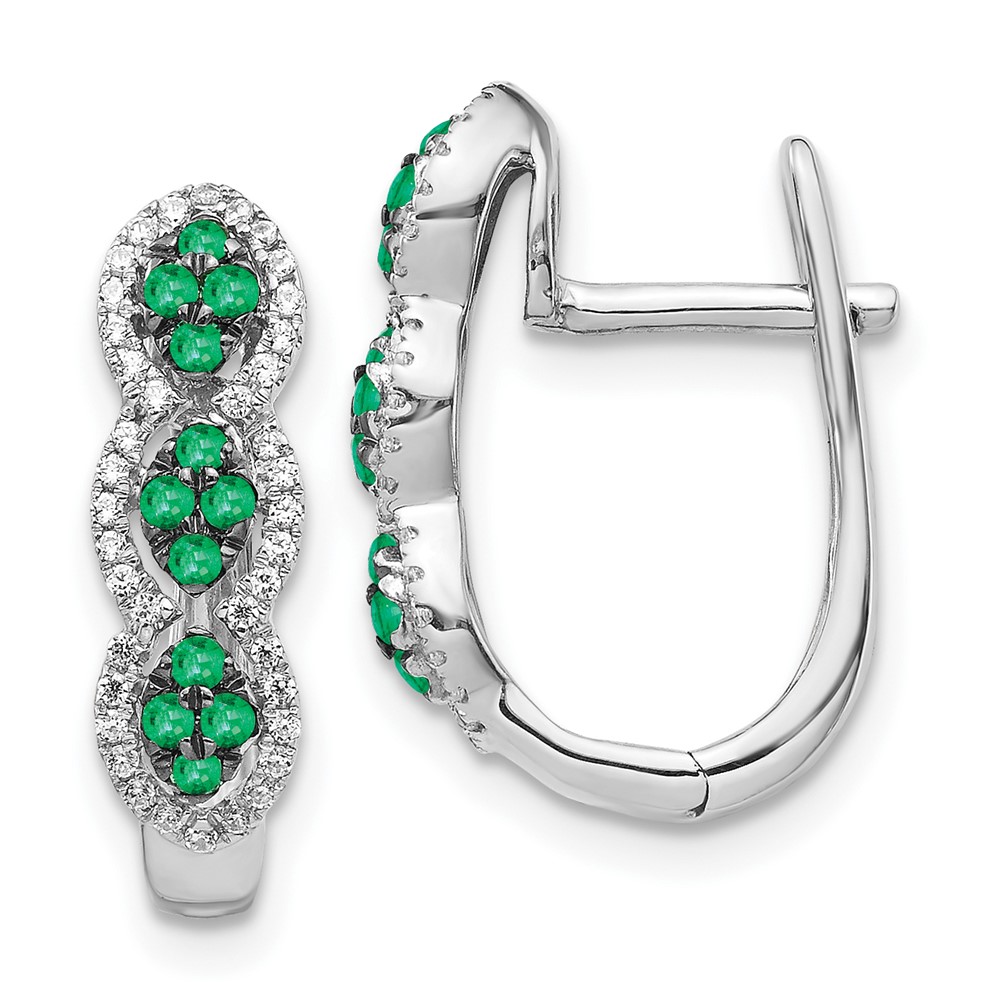 14k White Gold Diamond and Emerald Hinged Earrings