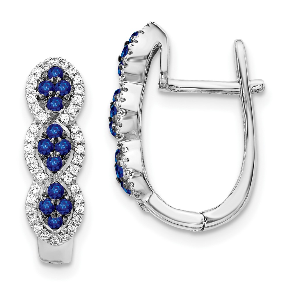 14k White Gold Diamond and Blue Sapphire Hinged Earrings