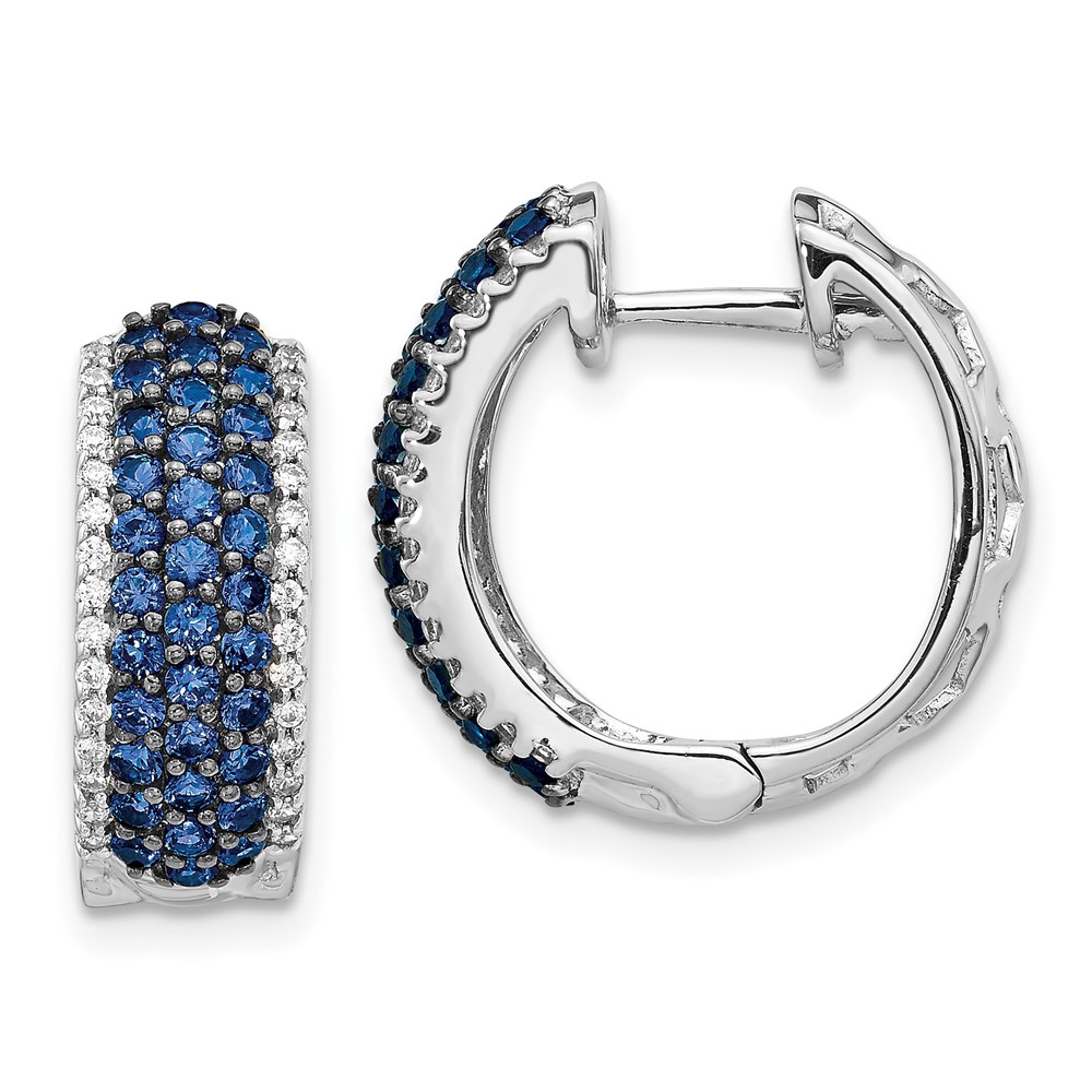 14k White Gold Diamond and Sapphire Hinged Hoop Earrings