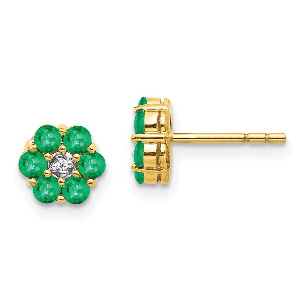 14k and Rhodium Emerald and Diamond Post Earrings