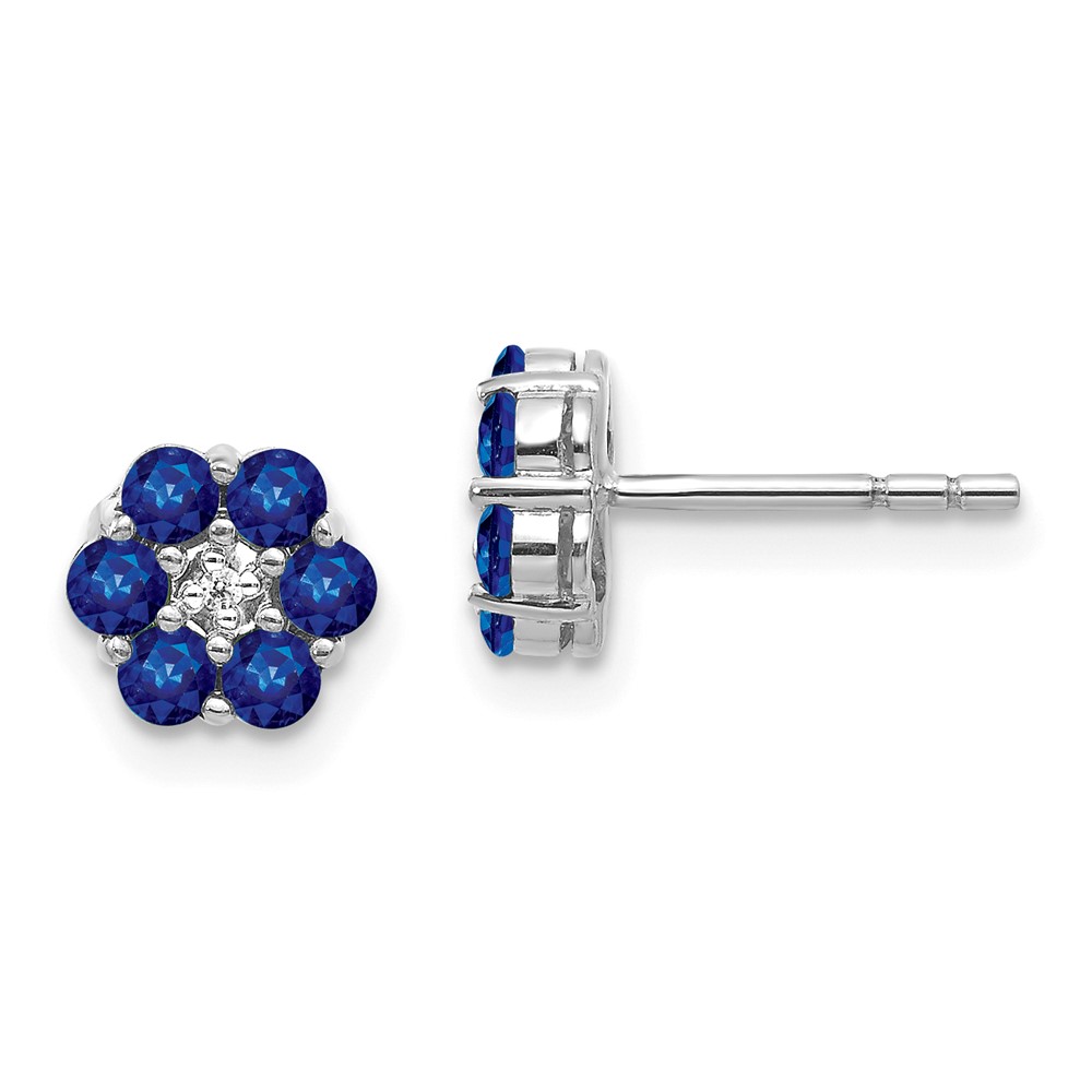 14k White Gold Polished Sapphire and Diamond Post Earrings