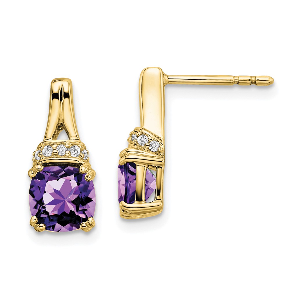 10k Yellow Gold Amethyst and Diamond Earrings