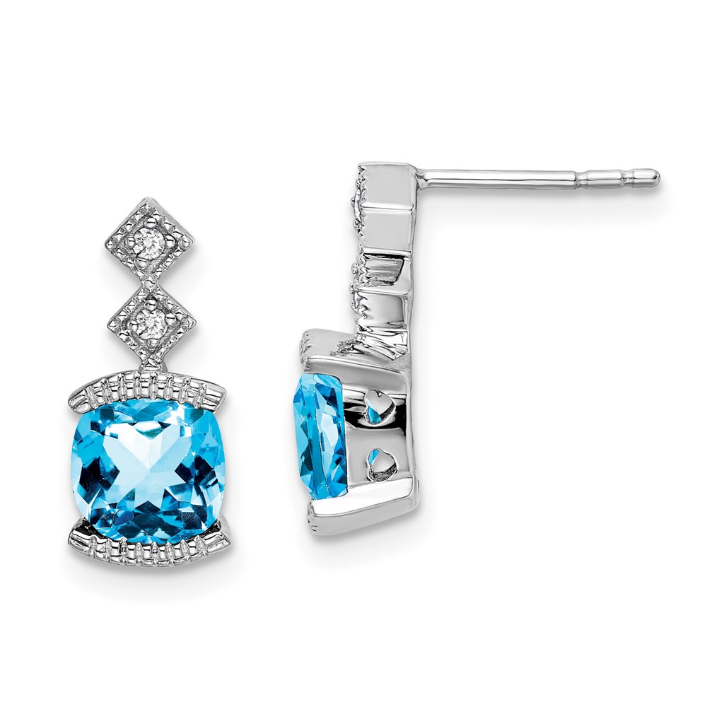 14k White Gold Blue Topaz and Diamond Earrings