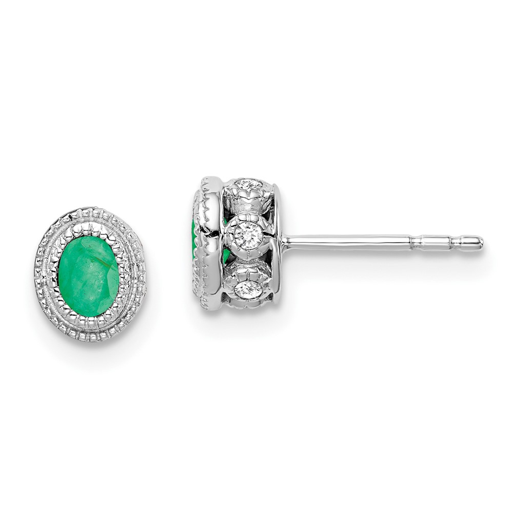 14k White Gold Emerald and Diamond Earrings