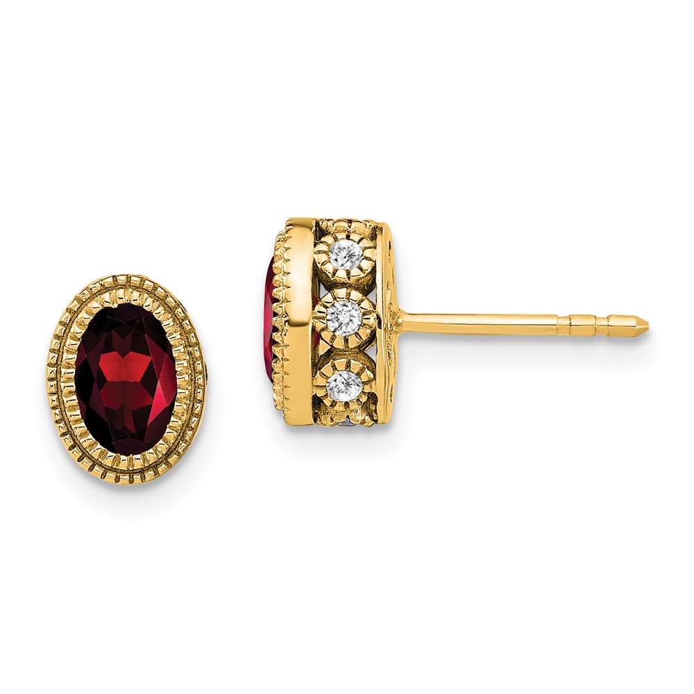 14k Oval Garnet and Diamond Earrings