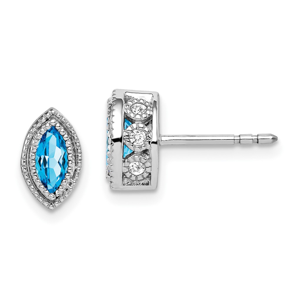 14k White Gold Marquise Blue Topaz and Diamond Earrings