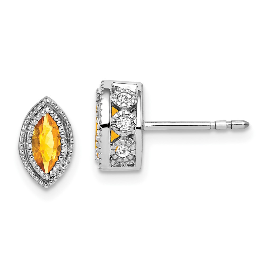 14k White Gold Marquise Citrine and Diamond Earrings