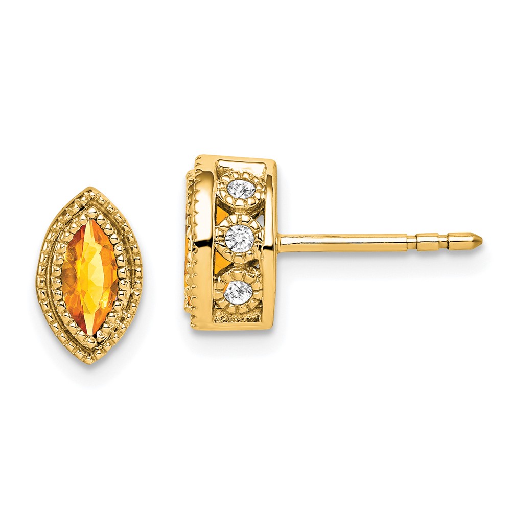 14k Marquise Citrine and Diamond Earrings