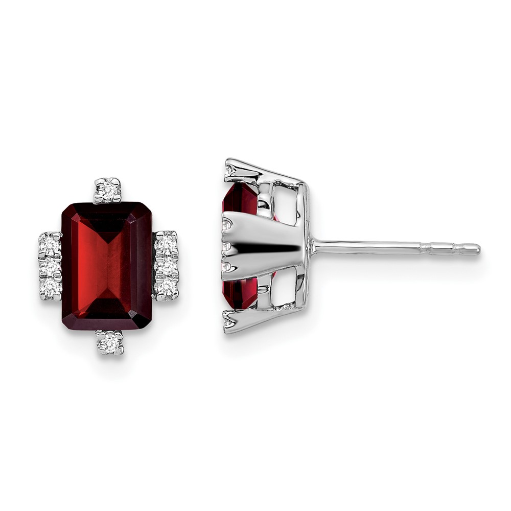 14k White Gold Emerald-shape Garnet and Diamond Earrings