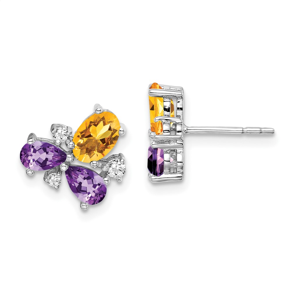 14k White Gold Amethyst/Citrine/Diamond Earrings