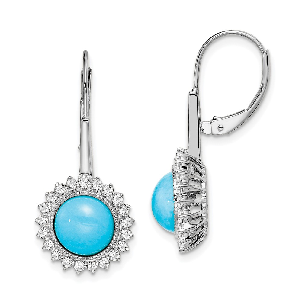 14k White Gold Turquoise and Diamond Leverback Earrings