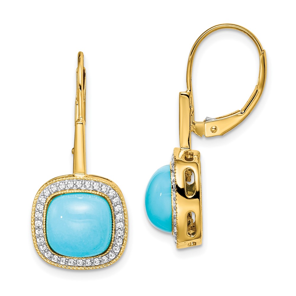 14k Turquoise and Diamond Leverback Earrings