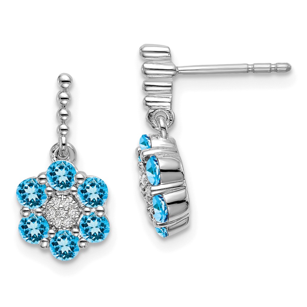 14k White Gold Blue Topaz and Diamond Earrings