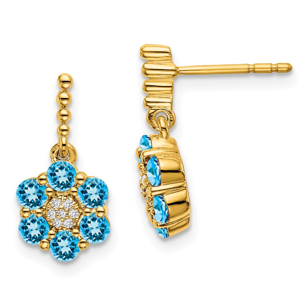 14k Blue Topaz and Diamond Earrings