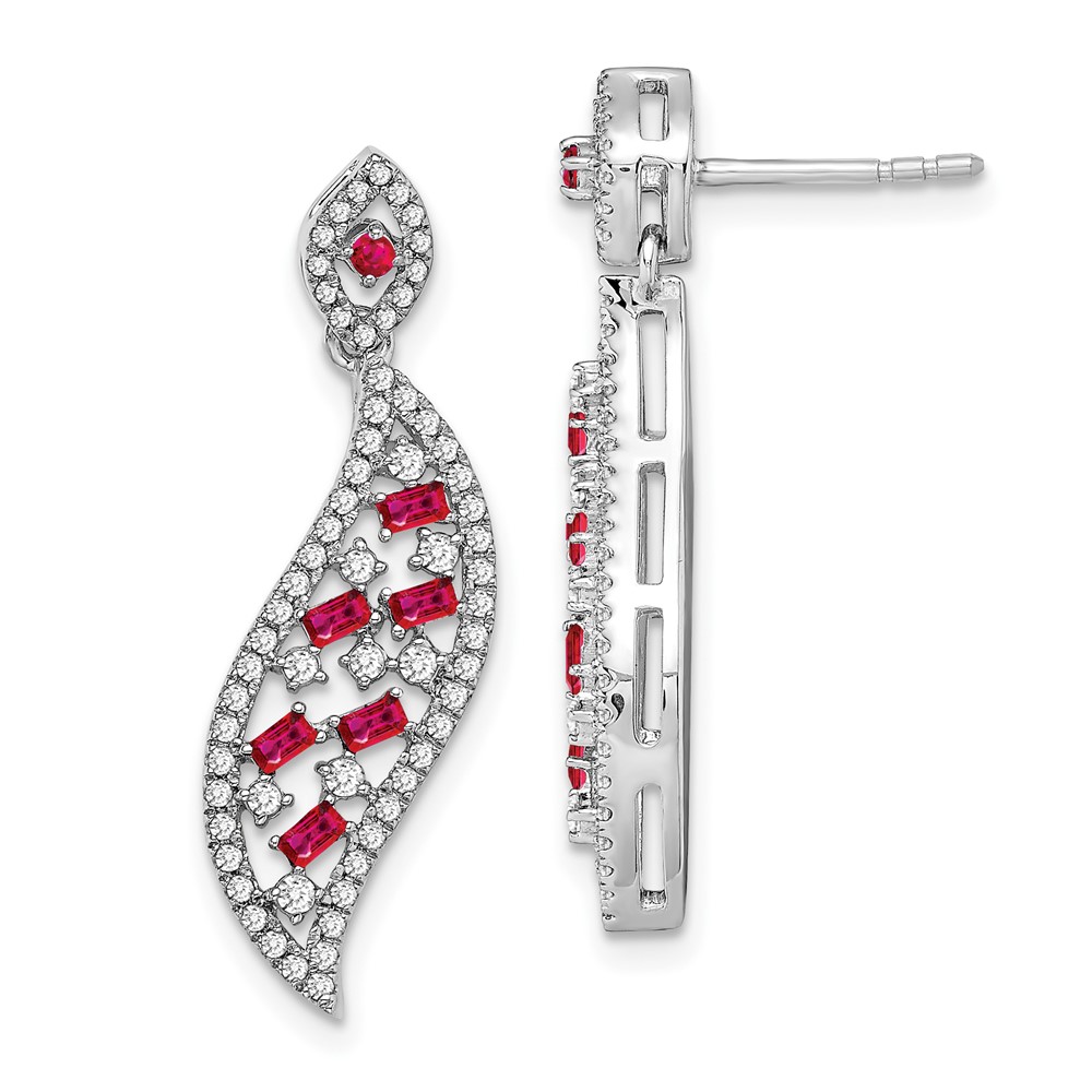 14k White Gold Ruby and Diamond Wave Post Earrings