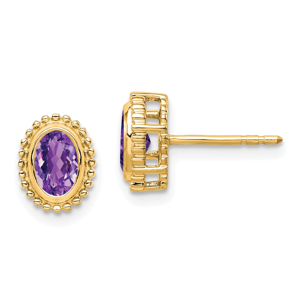 14k Oval Amethyst Post Earrings