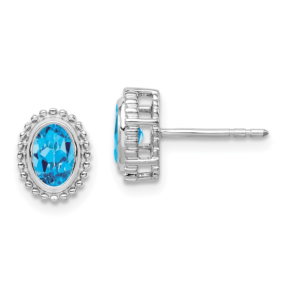 14k White Gold Oval Blue Topaz Post Earrings