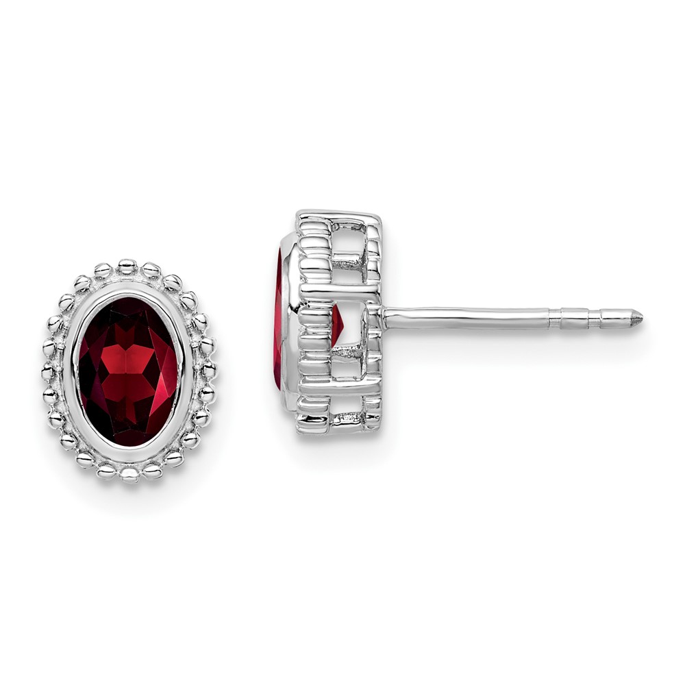 14k White Gold Oval Garnet Post Earrings