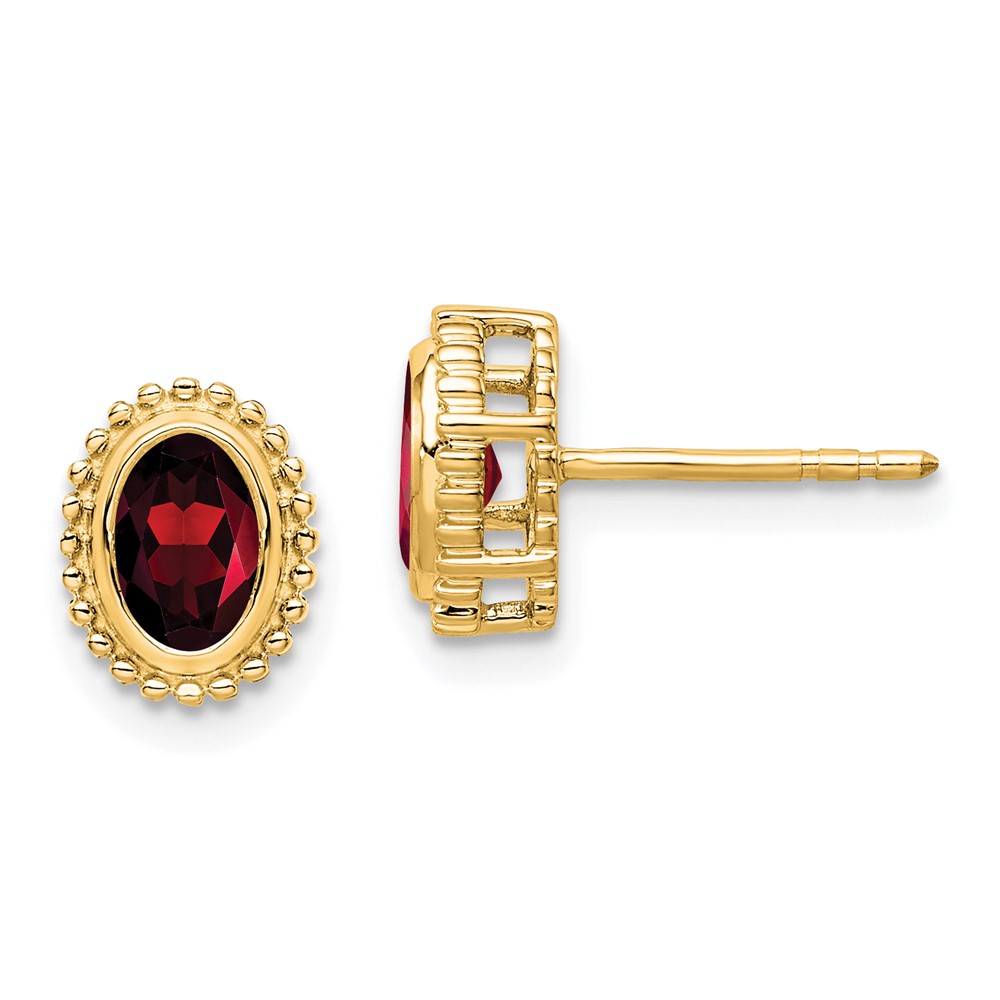 14k Oval Garnet Post Earrings