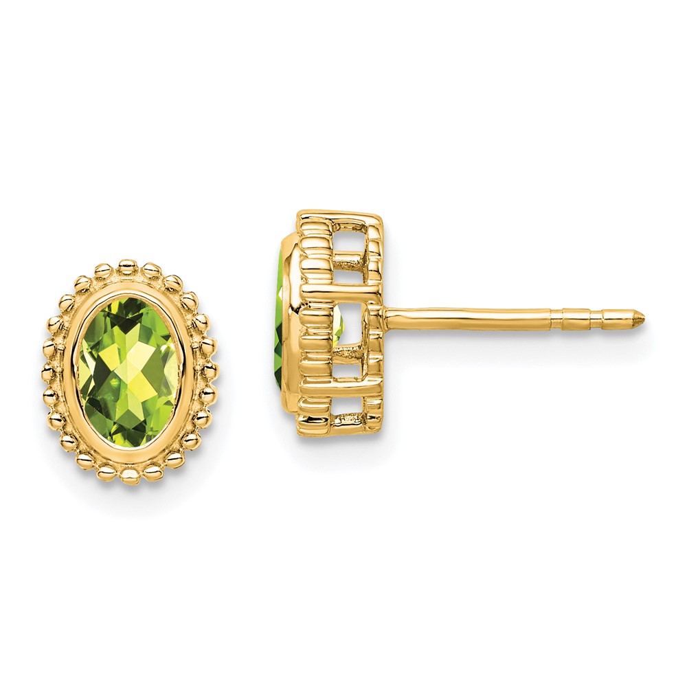 14k Oval Peridot Post Earrings